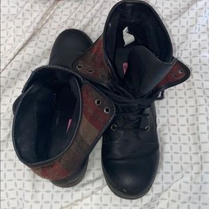 Black boots with flannel pattern